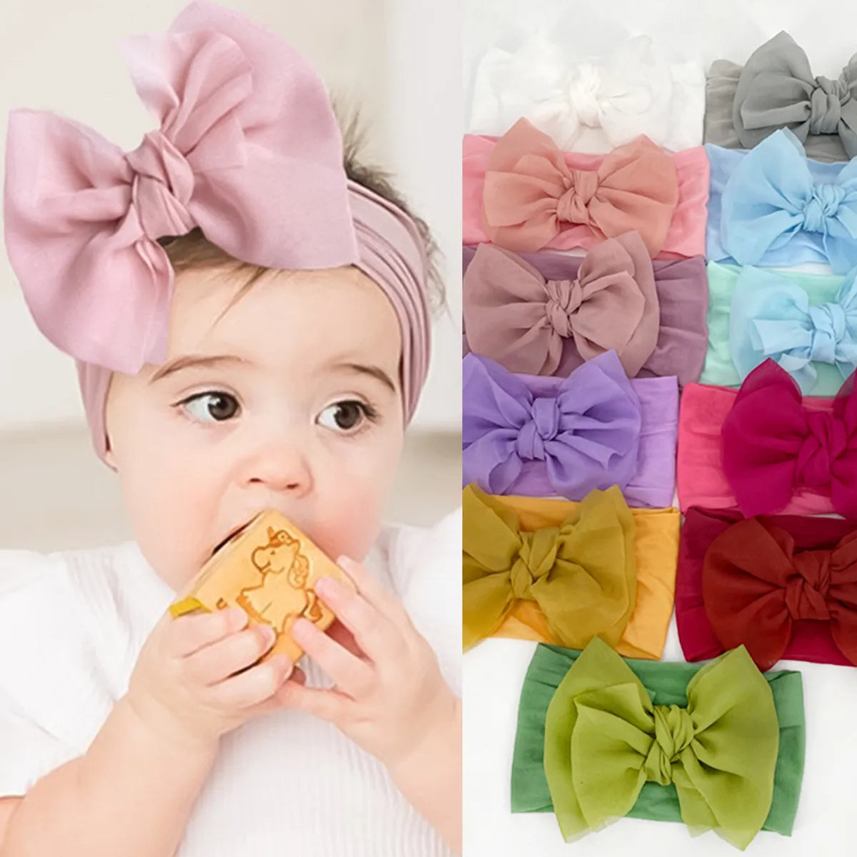 Fashion Solid Color Nylon Bow Knot Hair Band