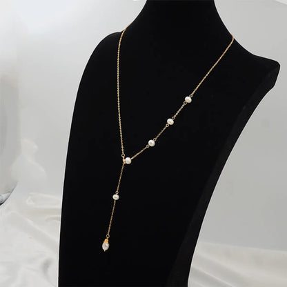 Fashion Solid Color Pearl Titanium Steel Plating Necklace 1 Piece