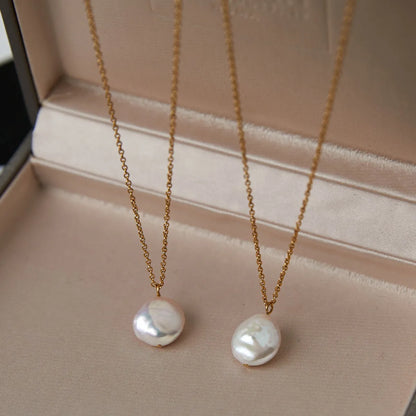 Fashion Solid Color Pearl Titanium Steel Plating Pendant Necklace 1 Piece