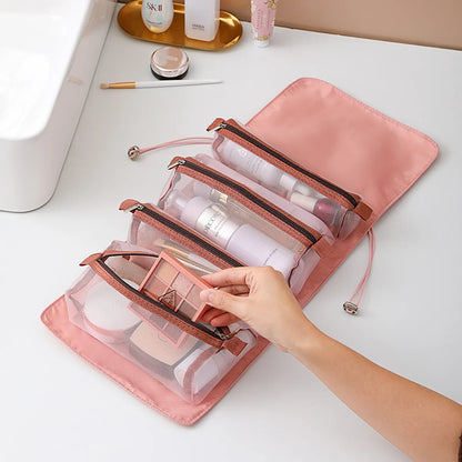 Fashion Solid Color Polyester Large Capacity Transparent Cosmetic Bag