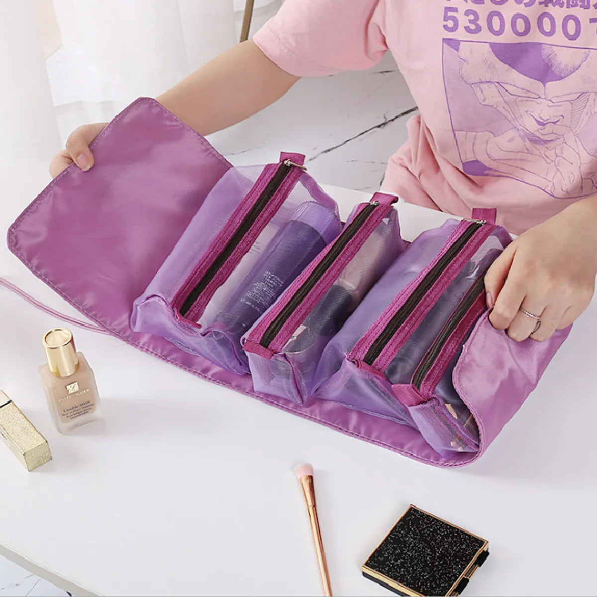 Fashion Solid Color Polyester Large Capacity Transparent Cosmetic Bag