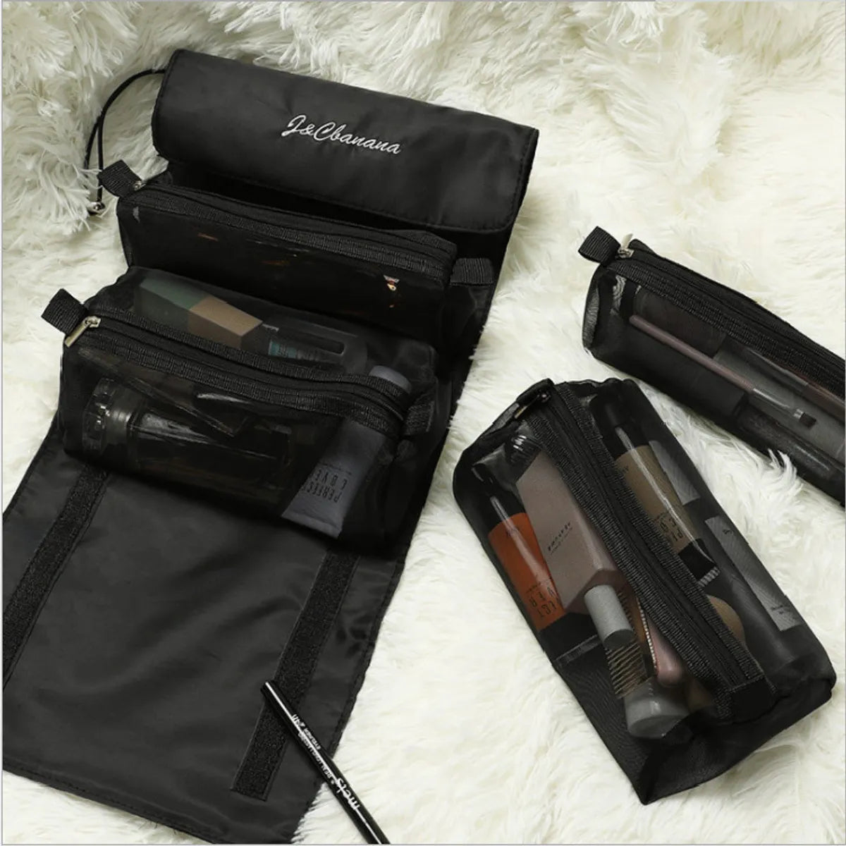 Fashion Solid Color Polyester Large Capacity Transparent Cosmetic Bag