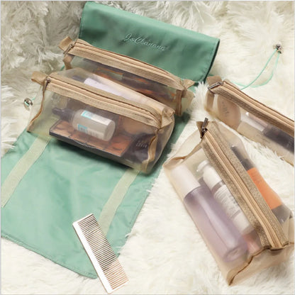 Fashion Solid Color Polyester Large Capacity Transparent Cosmetic Bag