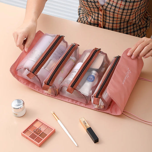 Fashion Solid Color Polyester Large Capacity Transparent Cosmetic Bag