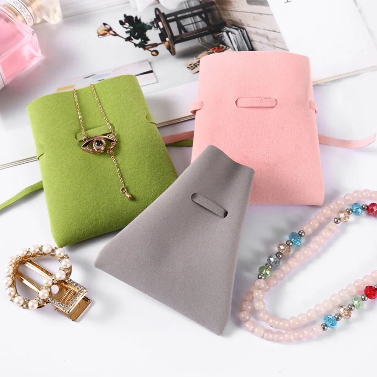 Fashion Solid Color Pu Jewelry Packaging Bags