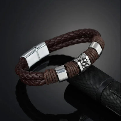 Fashion Solid Color Pu Leather Alloy Men'S Bangle 1 Piece