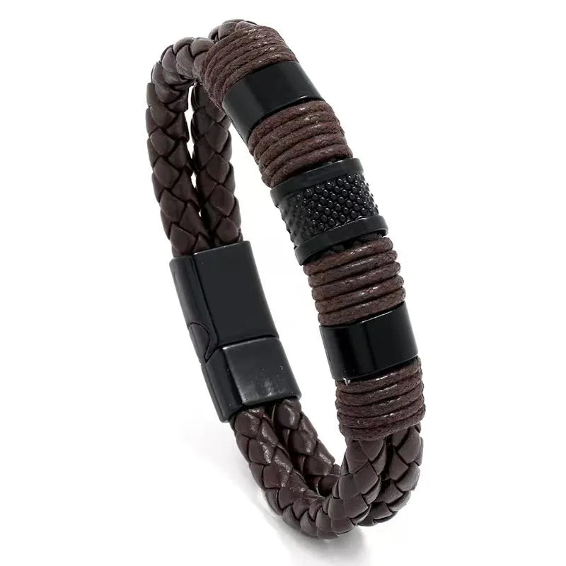 Fashion Solid Color Pu Leather Alloy Men'S Bangle 1 Piece