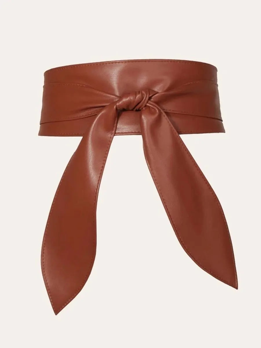 Fashion Solid Color Pu Leather Bowknot Women'S Leather Belts 1 Piece