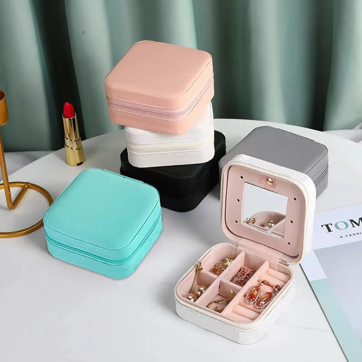 Fashion Solid Color Pu Leather Jewelry Boxes