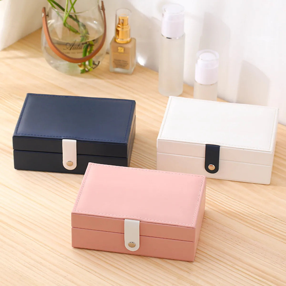 Fashion Solid Color Pu Leather Jewelry Boxes