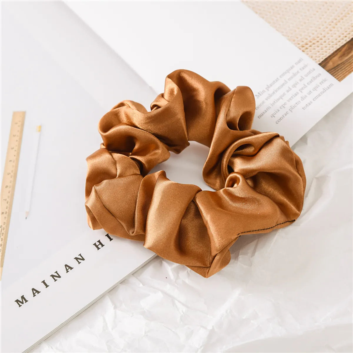 Women'S Fashion Solid Color Satin Cloth Handmade Hair Tie