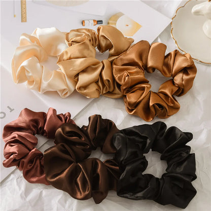 Women'S Fashion Solid Color Satin Cloth Handmade Hair Tie