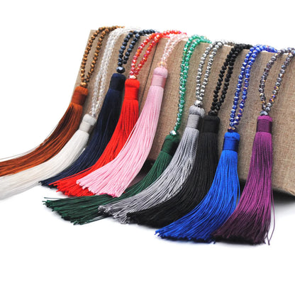 Fashion Solid Color Silk Thread Tassel Silk Thread Beaded Women's Sweater Chain