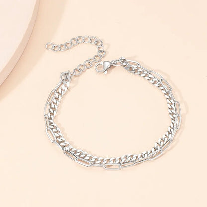 Fashion Solid Color Stainless Steel White Gold Plated Bracelets In Bulk