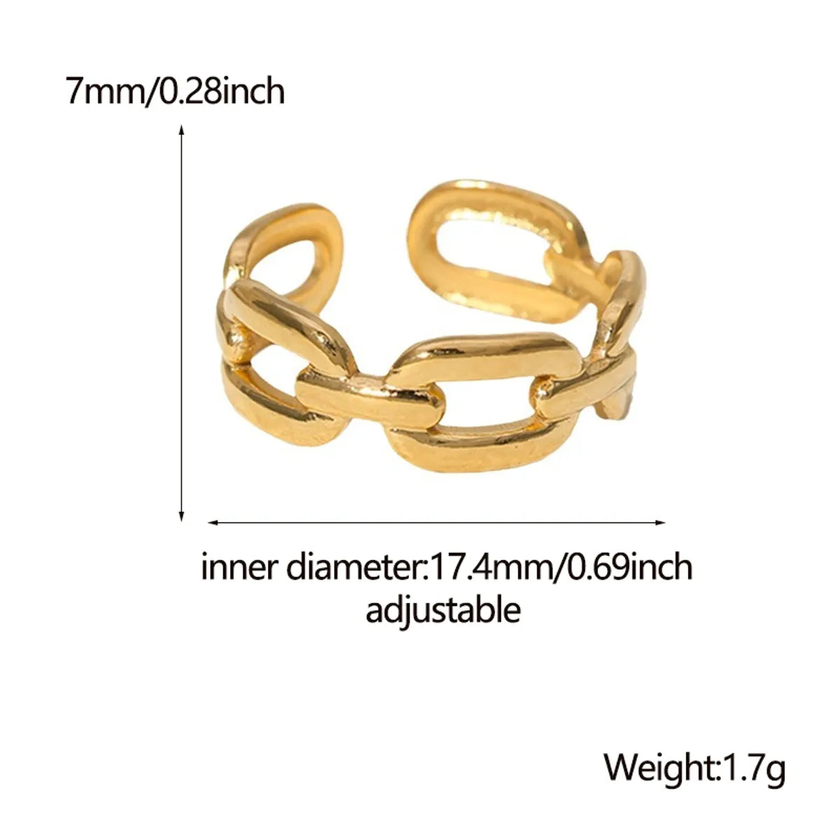 Fashion Solid Color Stainless Steel Chain Open Ring 1 Piece