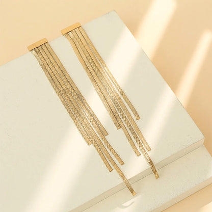 Fashion Solid Color Tassel Plating Stainless Steel Drop Earrings