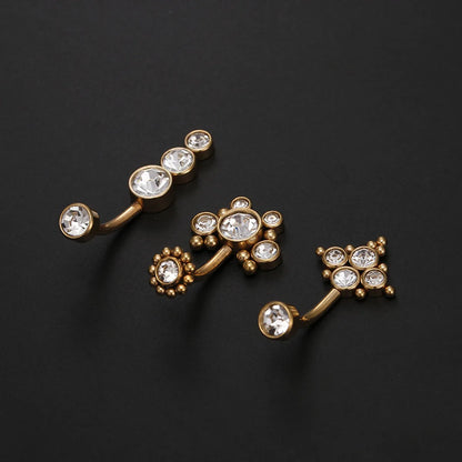 Fashion Solid Color Stainless Steel Inlay Zircon Belly Ring 1 Piece