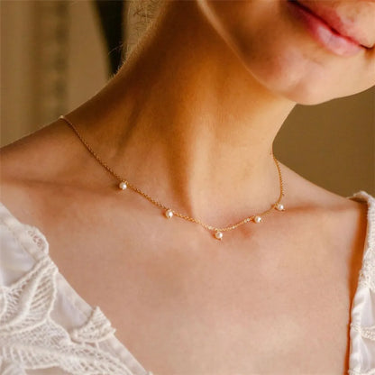 Fashion Solid Color Stainless Steel Necklace Pearl Stainless Steel Necklaces