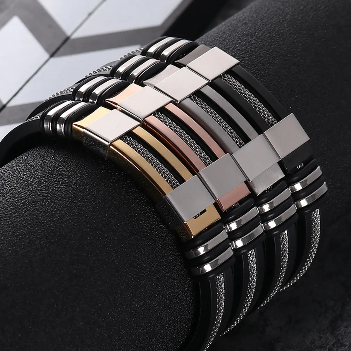 Fashion Solid Color Stainless Steel Silica Gel Plating Men'S Bangle