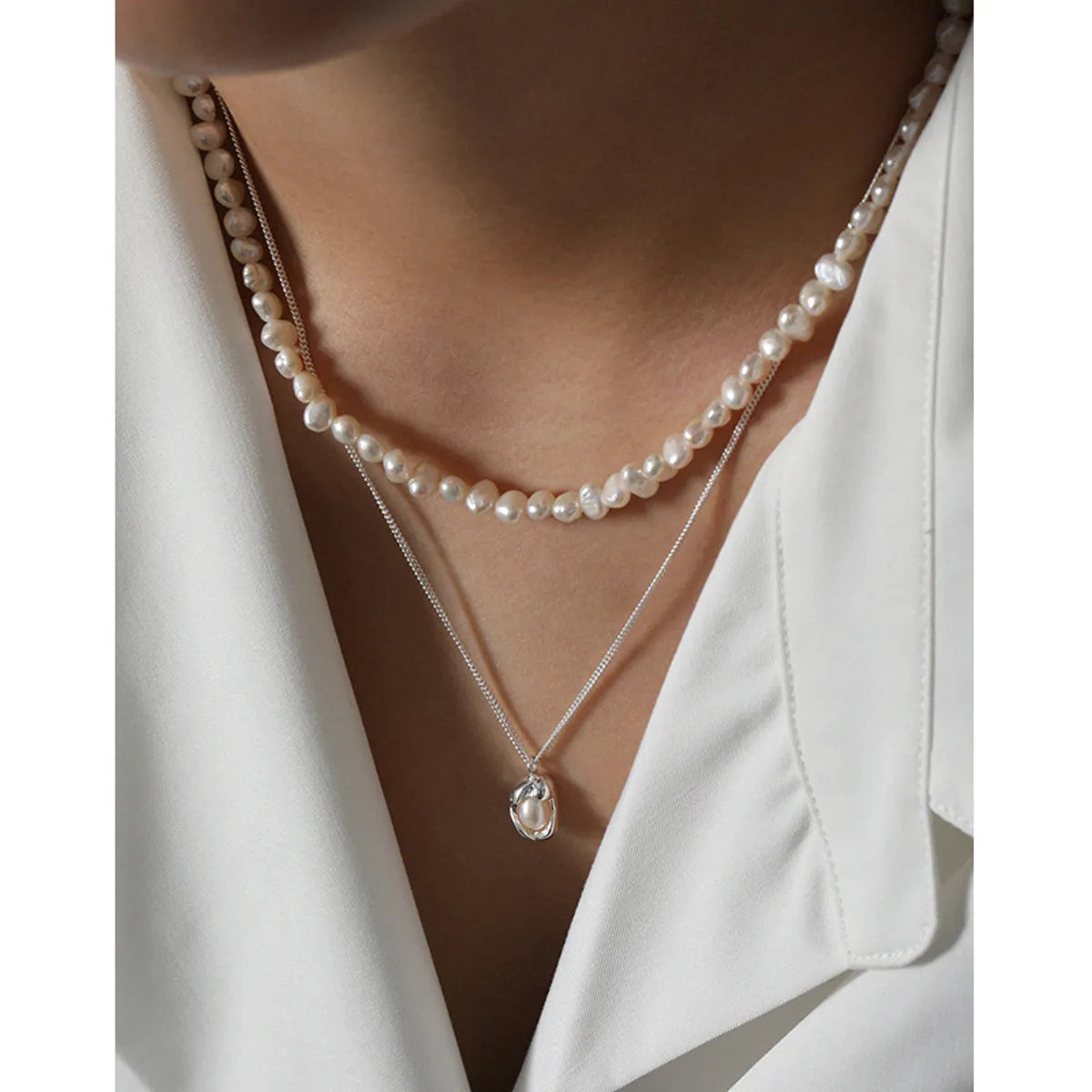 Fashion Solid Color Sterling Silver Necklace Plating Inlay Pearl 925 Silver Necklaces