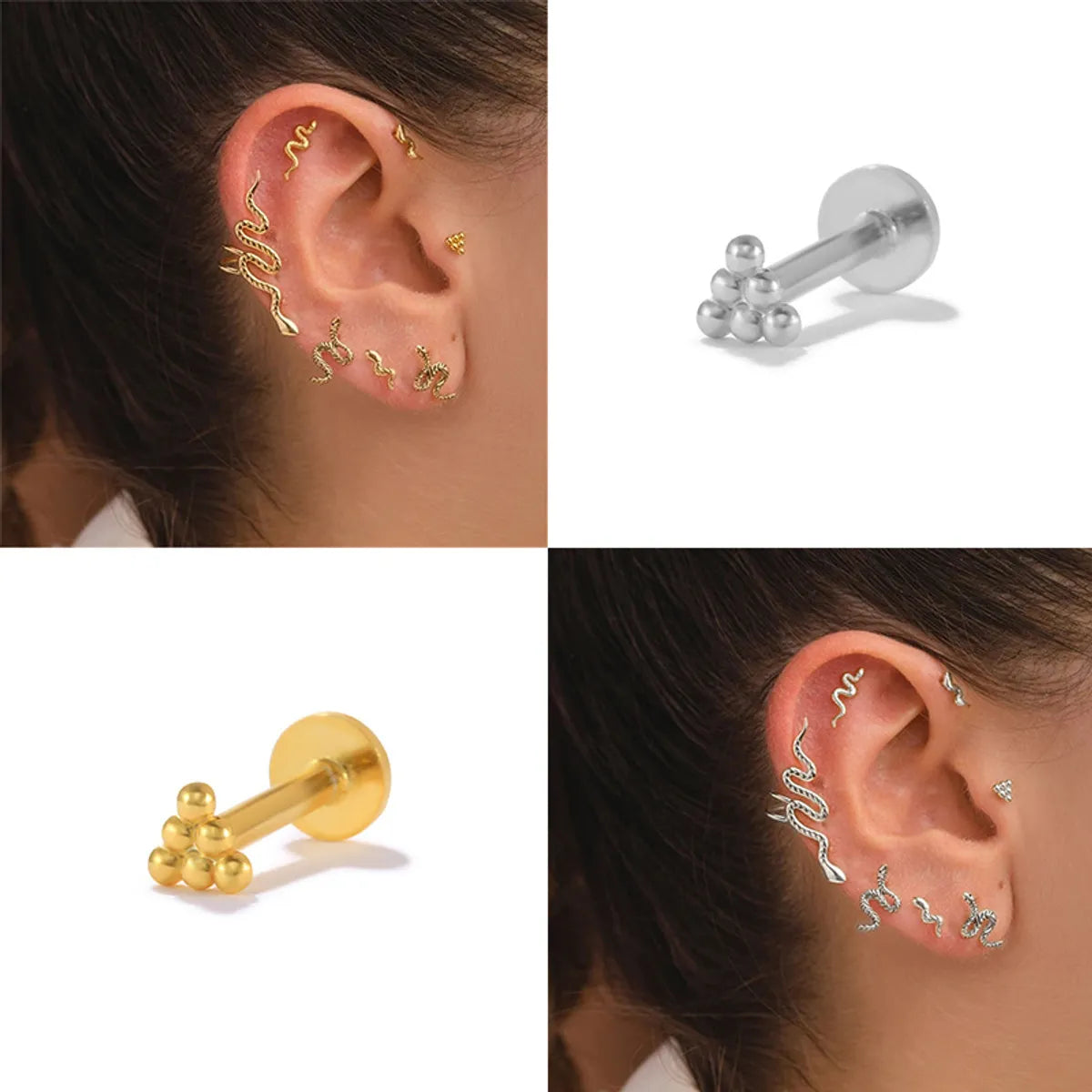 Fashion Solid Color Sterling Silver Plating Inlay Zircon Ear Studs 1 Piece