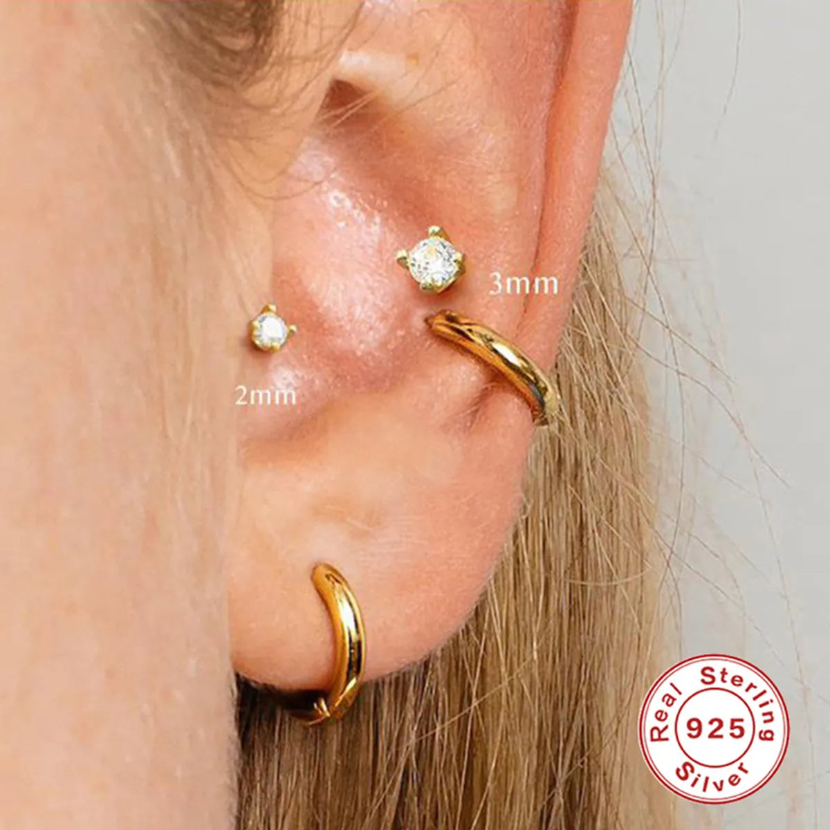 Fashion Solid Color Sterling Silver Plating Inlay Zircon Ear Studs 1 Piece