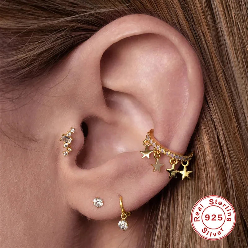 Fashion Solid Color Sterling Silver Plating Inlay Zircon Ear Studs 1 Piece