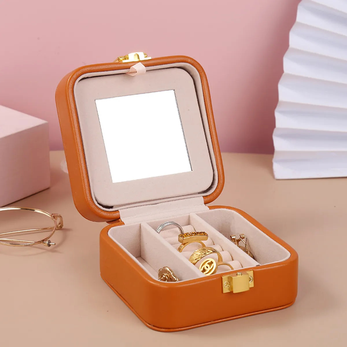 Fashion Solid Color Geometric Suede Jewelry Boxes