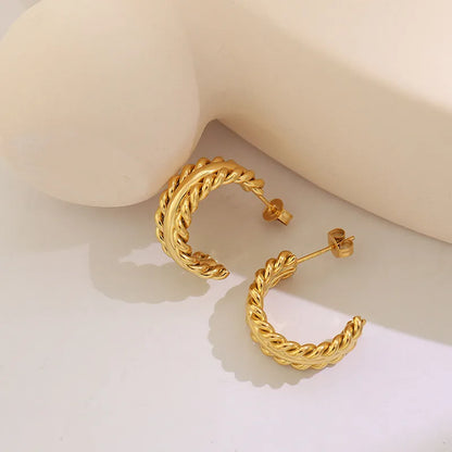 Fashion C Shape 304 Stainless Steel Titanium Steel No Inlaid 18K Gold Plated Earrings