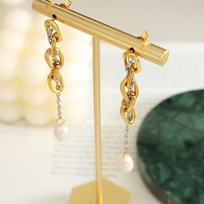 Fashion Solid Color Titanium Steel Drop Earrings Pearl Plating Stainless Steel Earrings