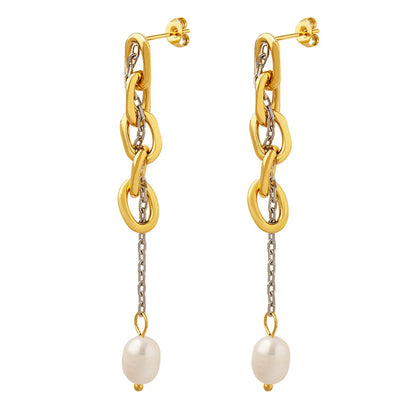 Fashion Solid Color Titanium Steel Drop Earrings Pearl Plating Stainless Steel Earrings