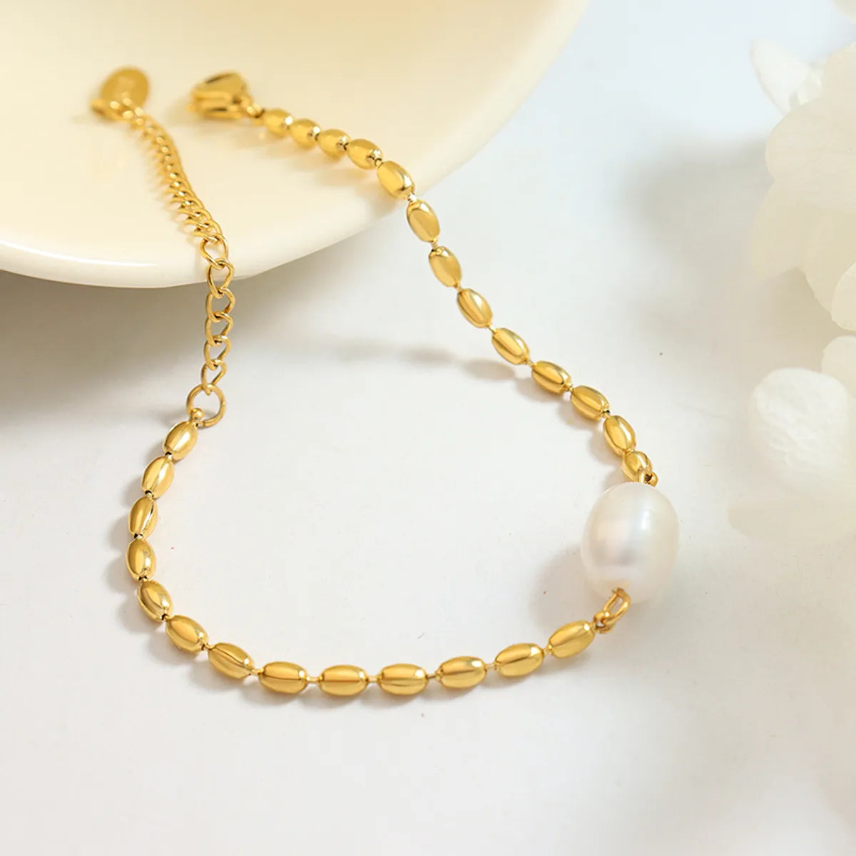 Fashion Solid Color Titanium Steel Pearl Bracelets 1 Piece