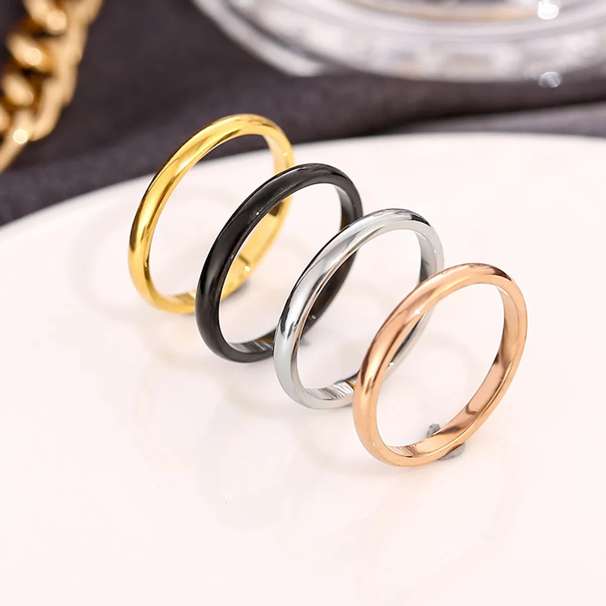 Fashion Solid Color Titanium Steel Plating Rings 1 Piece