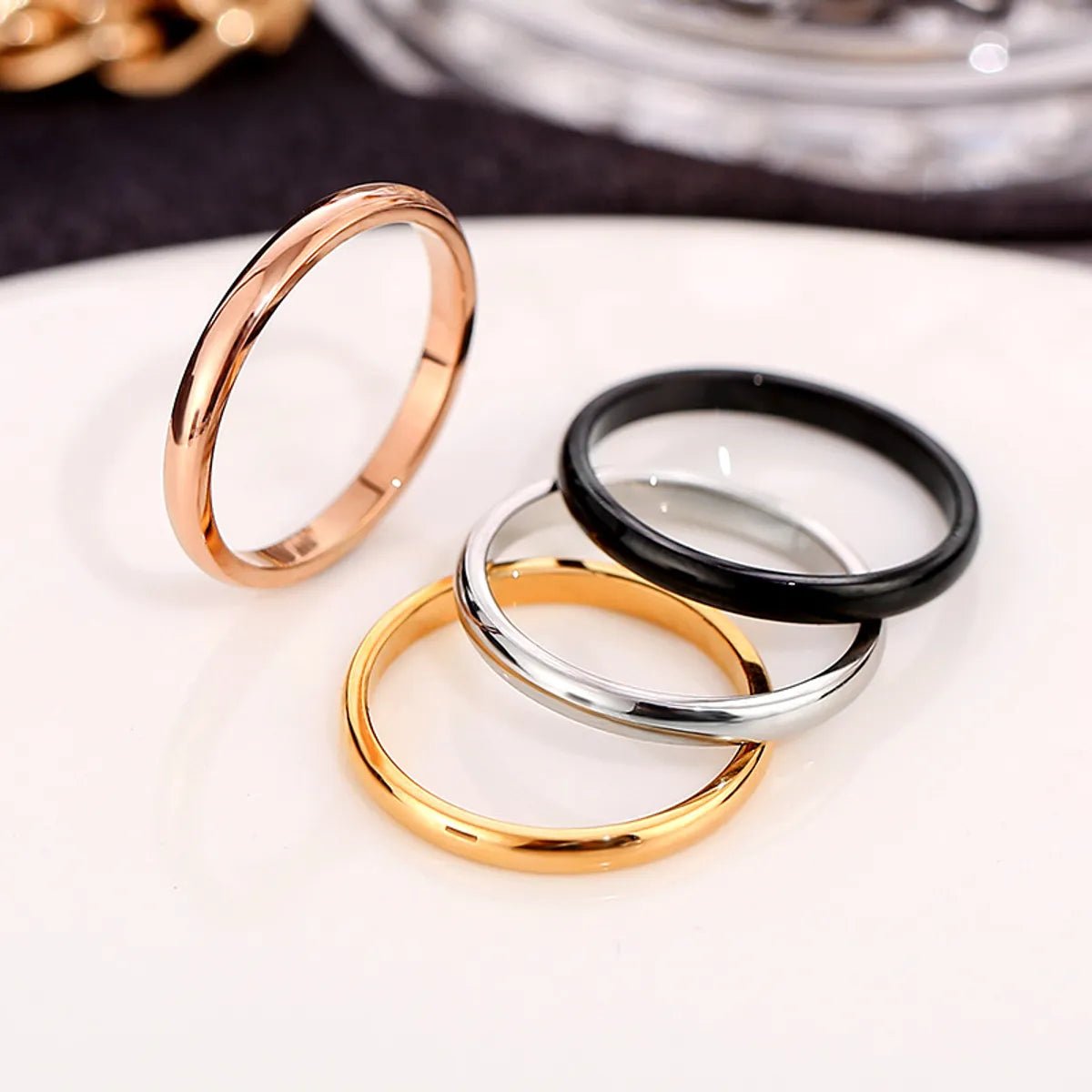 Fashion Solid Color Titanium Steel Plating Rings 1 Piece