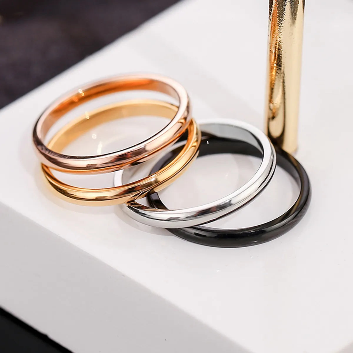 Fashion Solid Color Titanium Steel Plating Rings 1 Piece