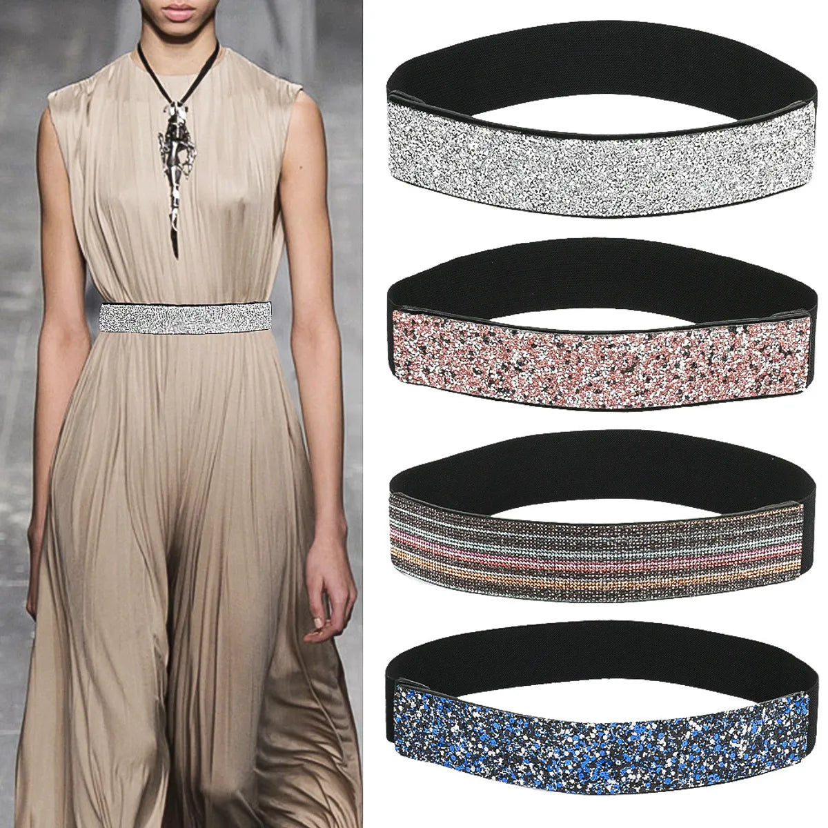 Fashion Solid Color Woven Fabric Inlay Rhinestones Women'S Corset Belts 1 Piece