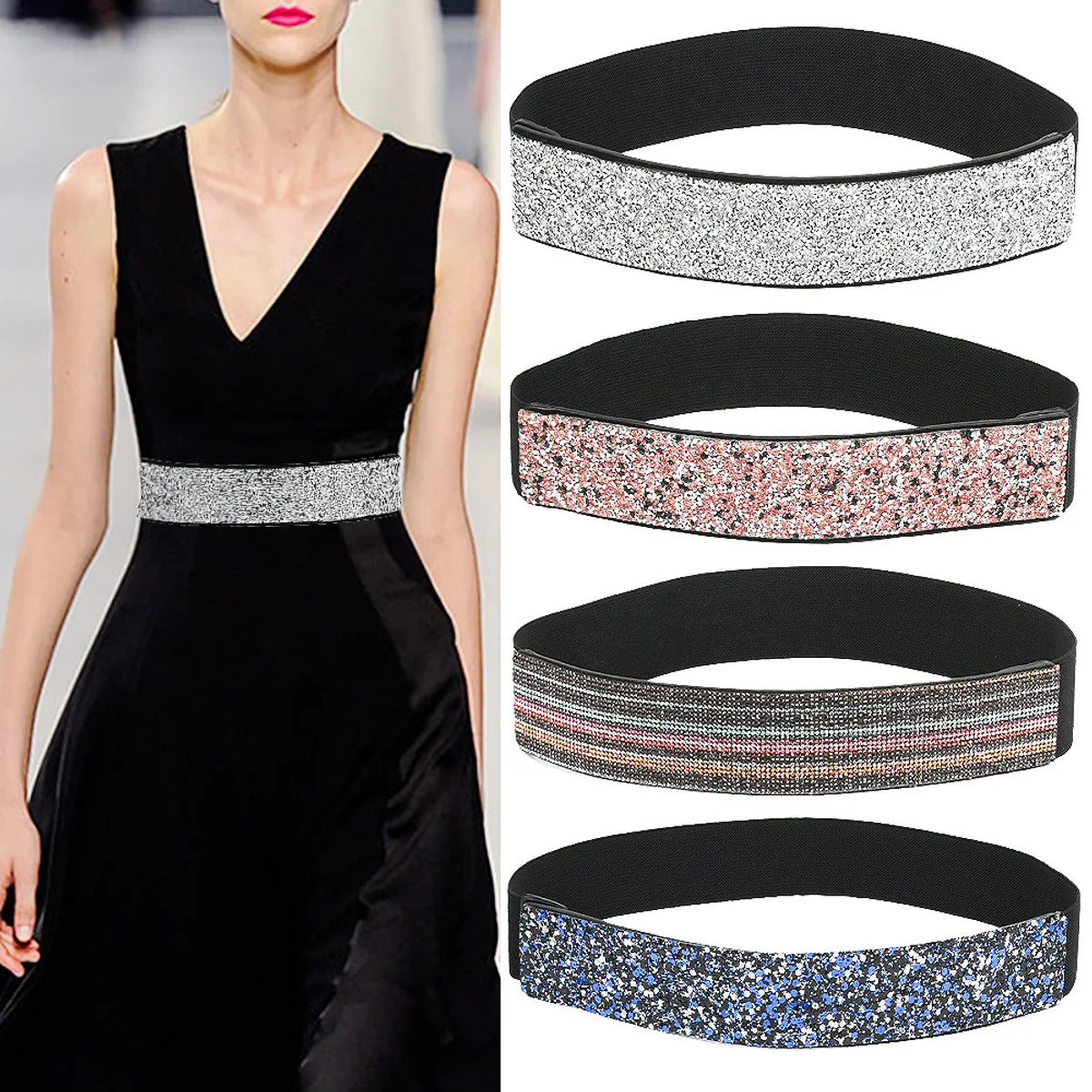 Fashion Solid Color Woven Fabric Inlay Rhinestones Women'S Corset Belts 1 Piece