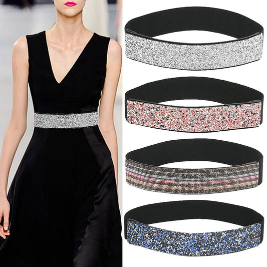 Fashion Solid Color Woven Fabric Inlay Rhinestones Women'S Corset Belts 1 Piece