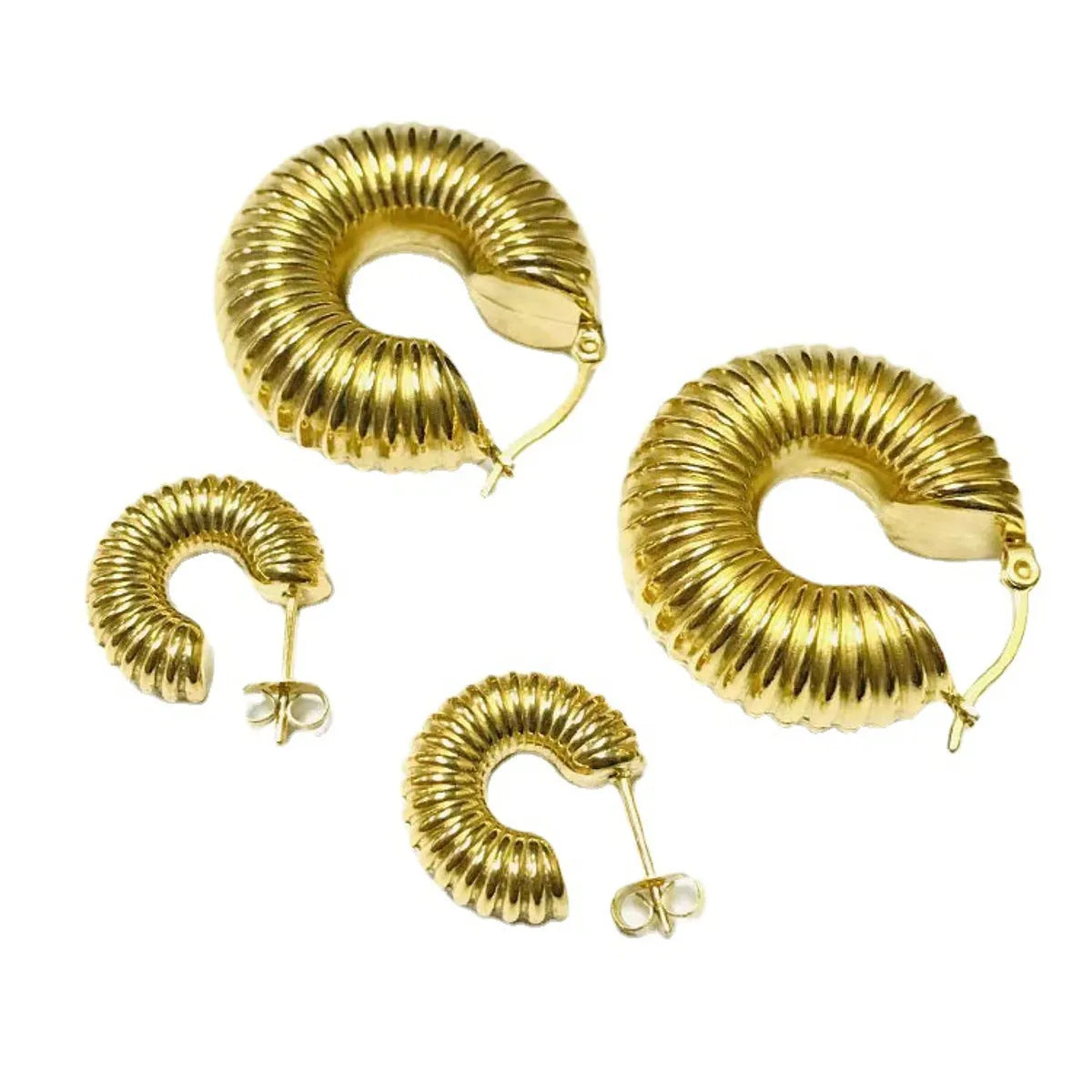 Fashion Spiral Stripe Stainless Steel Gold Plated Earrings 1 Pair