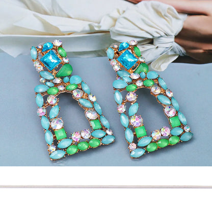 Fashion Square Alloy Inlay Rhinestone Drop Earrings