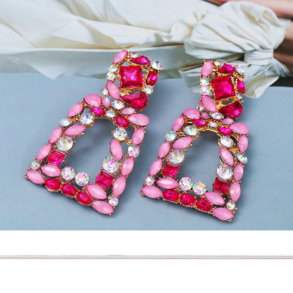 Fashion Square Alloy Inlay Rhinestone Drop Earrings