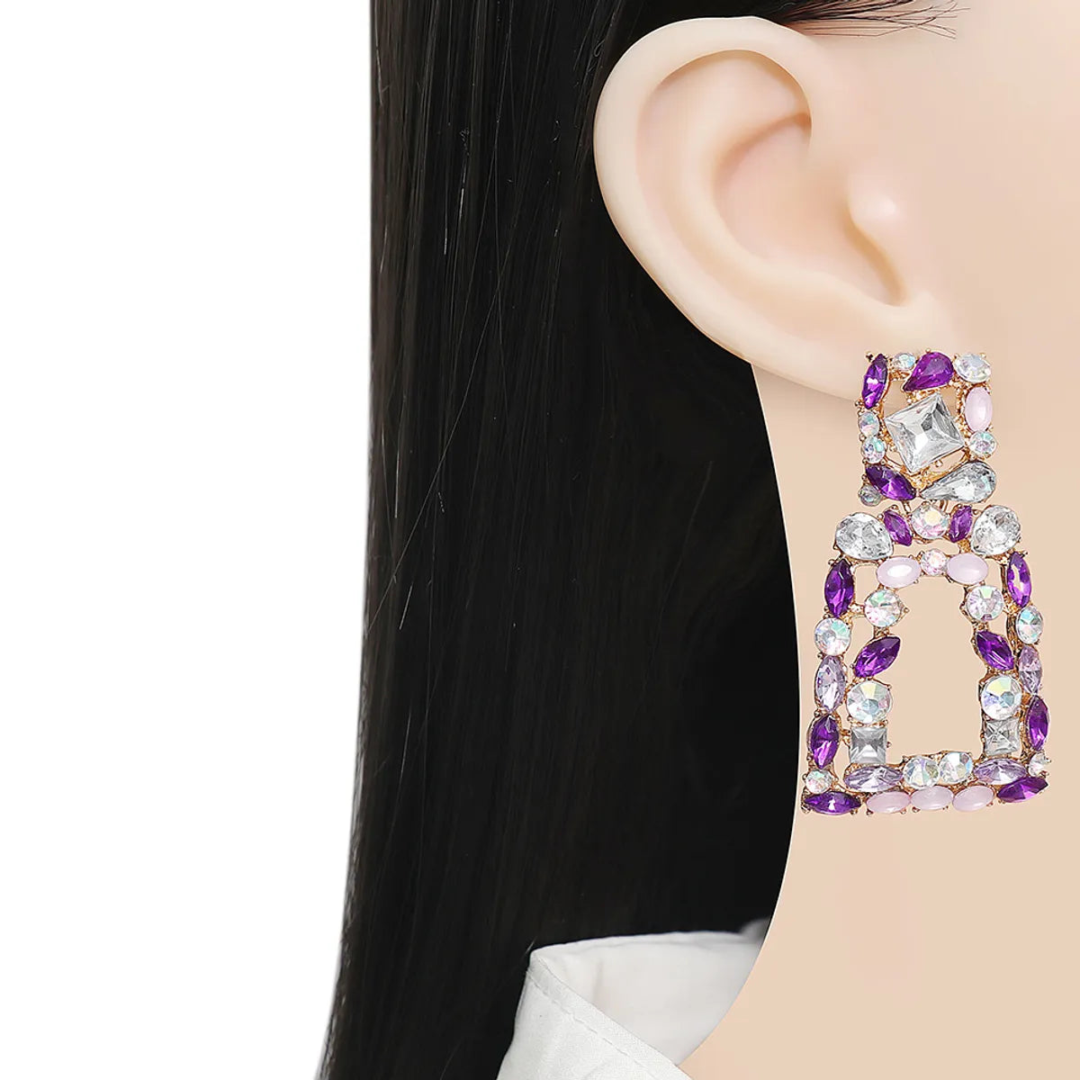 Fashion Square Alloy Inlay Rhinestone Drop Earrings