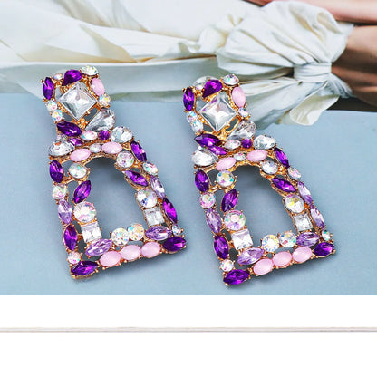 Fashion Square Alloy Inlay Rhinestone Drop Earrings