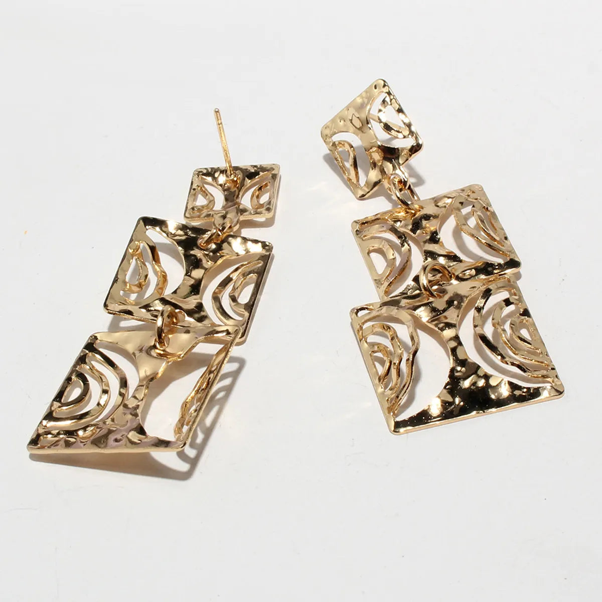 Fashion Square Alloy Plating Hollow Out Alloy Drop Earrings