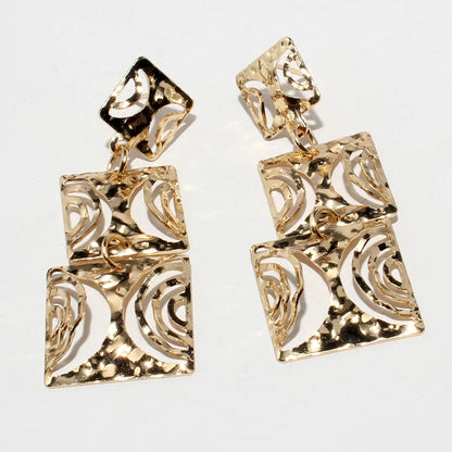 Fashion Square Alloy Plating Hollow Out Alloy Drop Earrings