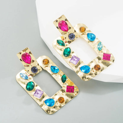 Fashion Square Butterfly Alloy Transparent Inlay Rhinestone Earrings