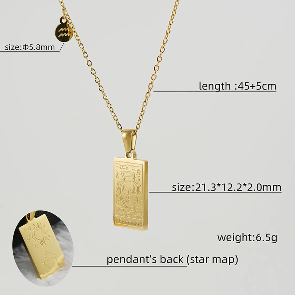 Fashion Square Constellation Stainless Steel Plating Necklace 1 Piece