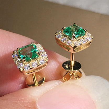 Fashion Square Copper Ear Studs Inlay Zircon Copper Earrings