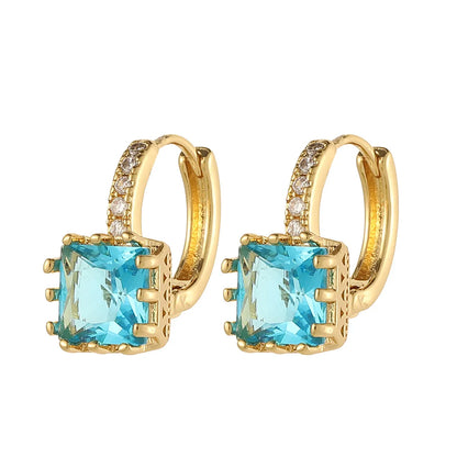 Fashion Square Copper Gold Plated Zircon Earrings 1 Pair