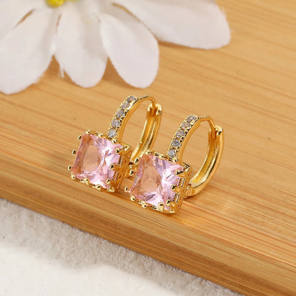 Fashion Square Copper Gold Plated Zircon Earrings 1 Pair